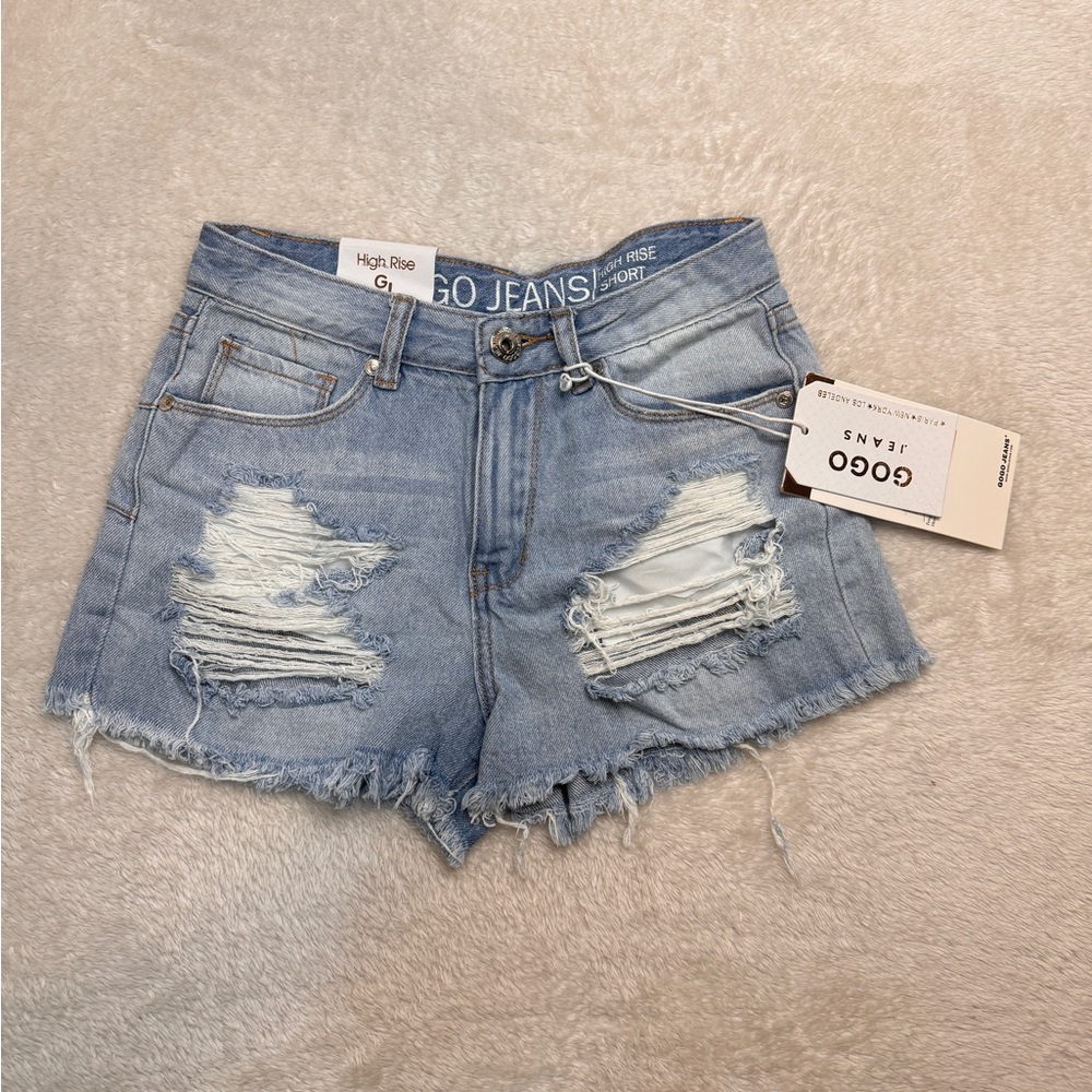 GOGO Blue Distressed Jean Shorts Raw Hem